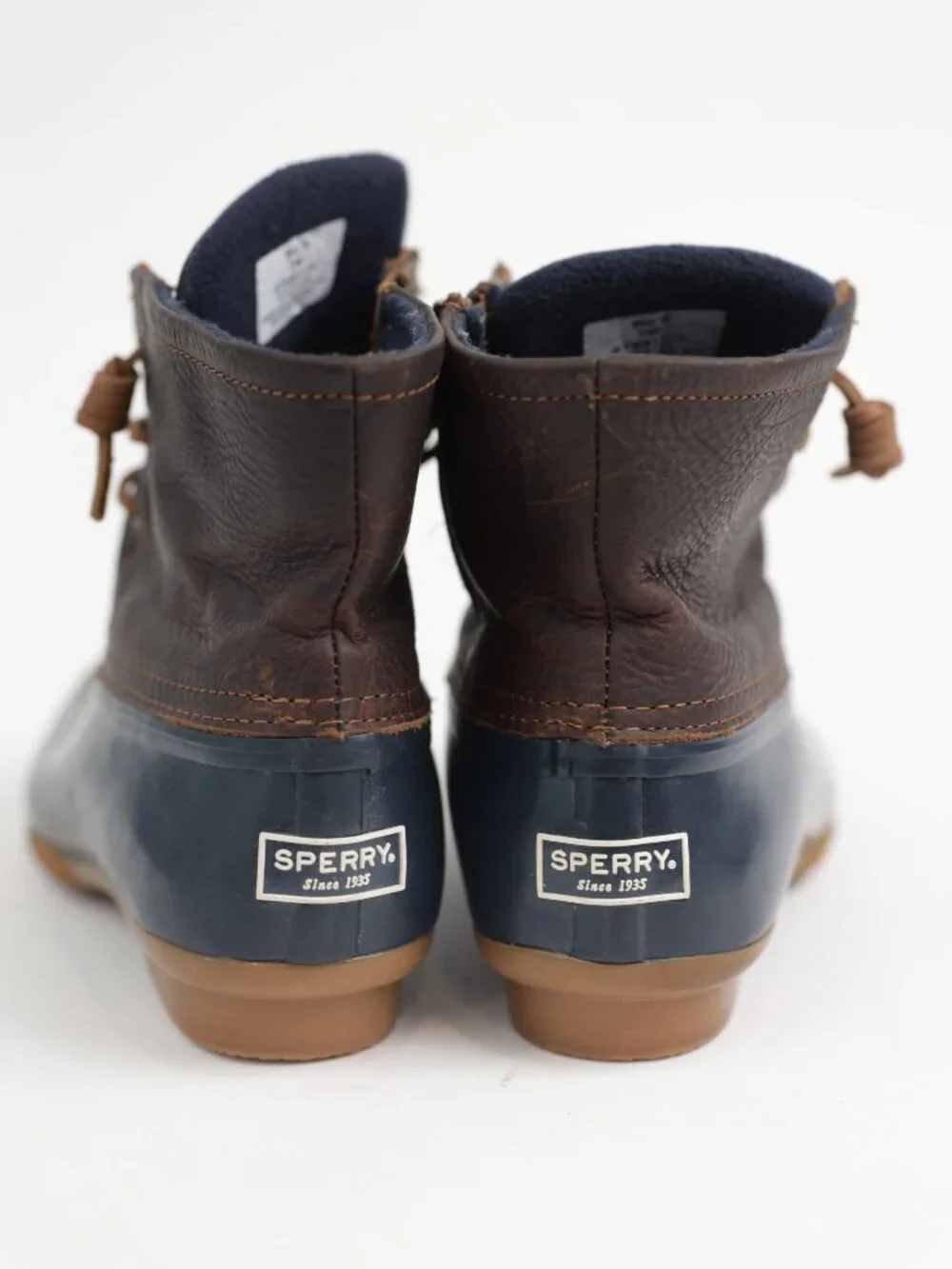 Sperry Women's Saltwater Duck Boots Waterproof Navy Brown Leather